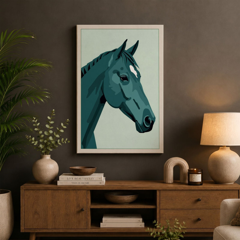 Geometric Horse Modern - Wrapped Canvas, 24x16 - 61.0 x 40.6 cm, Black Border
