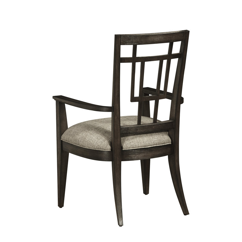 Espresso Brown Linen Upholstered Wooden Arm Chair