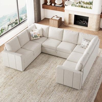 Seybert Modern U-Shaped Velvet Chenille Sectional Sofa For Living Room
