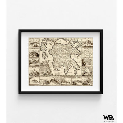 Grèce et Péloponnèse, carte antique de la Grèce, ancienne carte grecque, affiche de cartes méditerranéennes rétro, carte du Péloponnèse, reproduction de bureau
