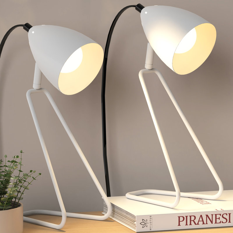 Ensemble de 2 lampes de table modernes en métal, lampes de chevet rotatives à 350 ° pour chambre d'étude, White, Blanc