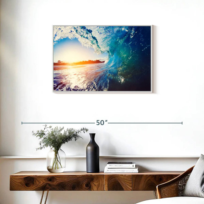 Coucher de soleil ondulé, Cadre flottant blanc, 31 po x 21 po