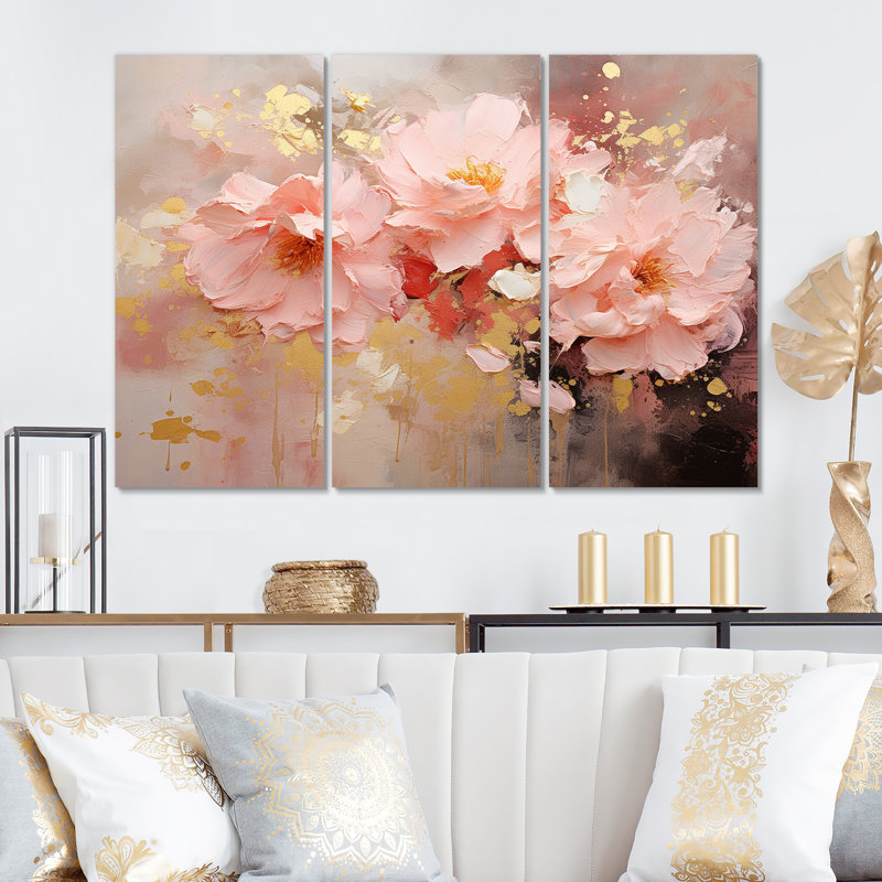 «Tender White and Light Pink Flower», ensemble de reproductions d'art sur toile, H 28 po x l 36 po x P 1 po