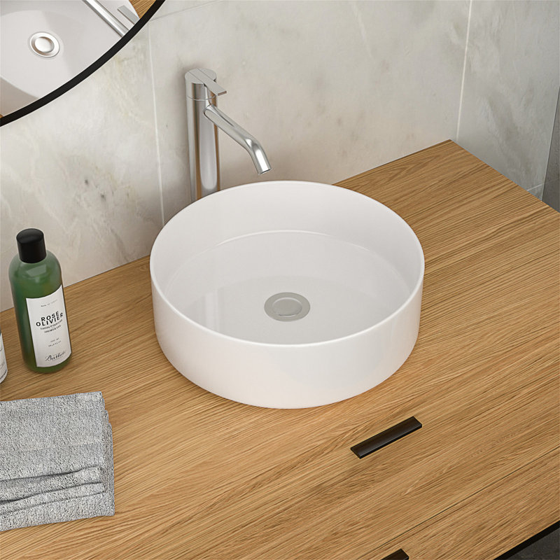 15.75"X15.75" White Ceramic Vessel Bathroom Sink, White