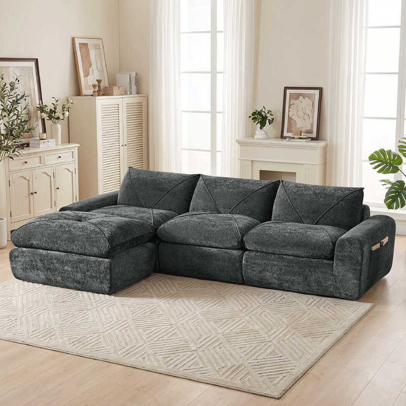 Boneless Modular Cloud Sectional Couches For Living Room, Oversized Compression Chenille Cloud Sofa, 30" H x 119" W x 71" D