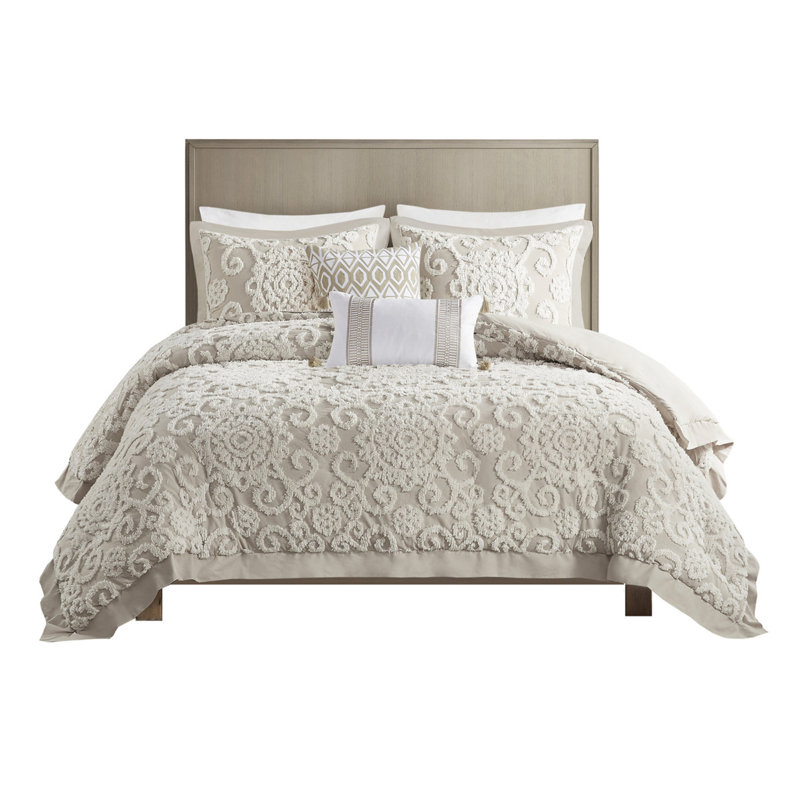 Ensemble de housse de couette en coton taupe, Housse de couette grand + 2 taies décoratives 
