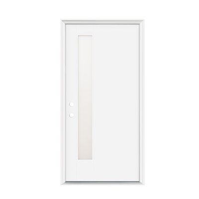 36 In. X 80 In. White Fiberglass Front Entry Door, Inswing, Frosted Glass