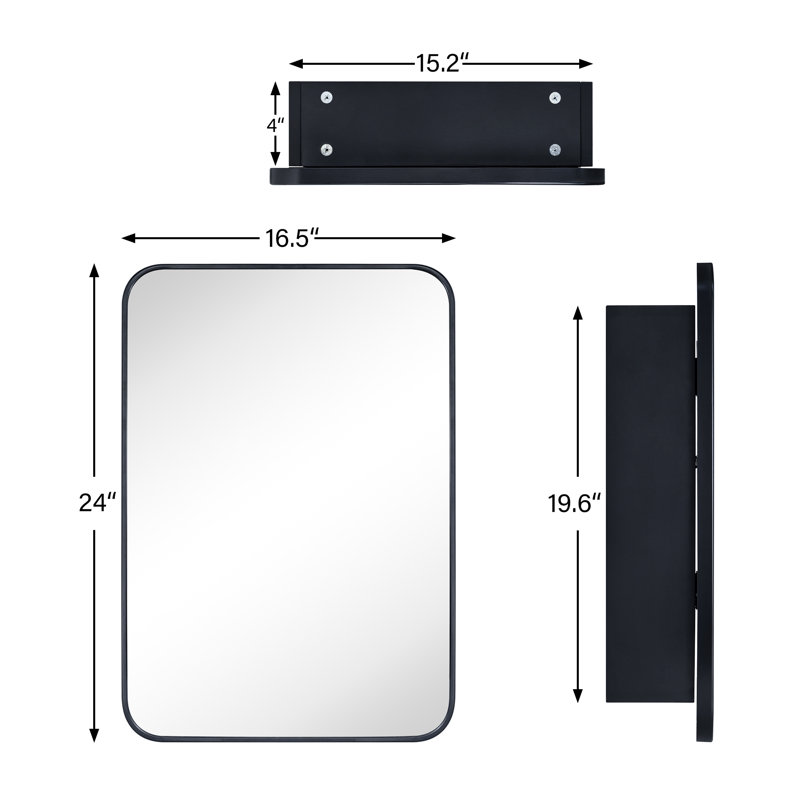 Garnes Recessed or Surface Mount Framed Medicine Cabinet with Adjustable Shelves, 24" H x 16.5" W x 4.84" D, Black