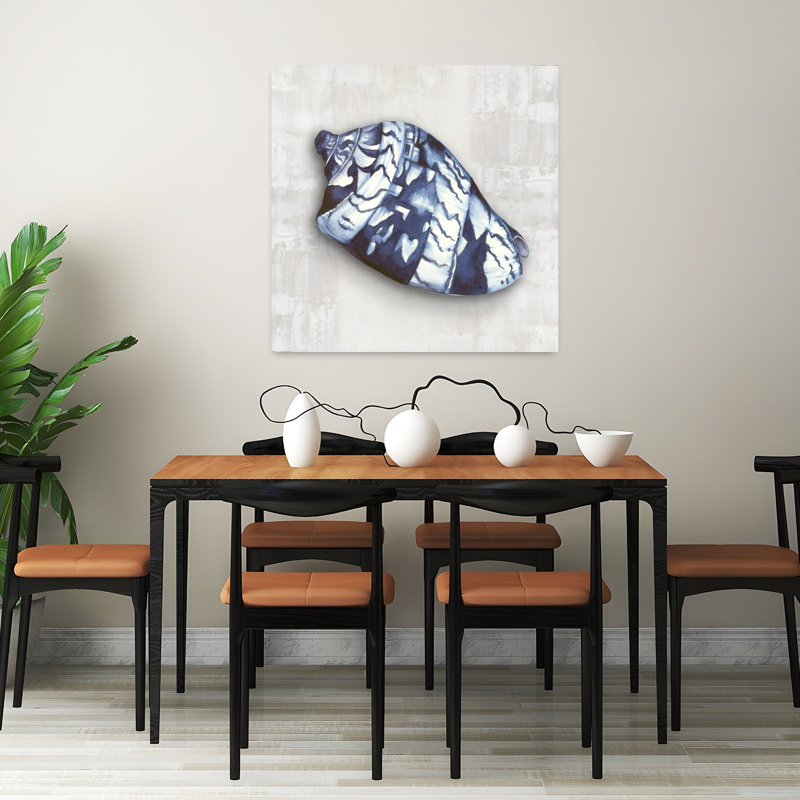 Nautilus coquille dans des teintes bleues II, art mural contemporain abstrait, H 32 po x l 32 po