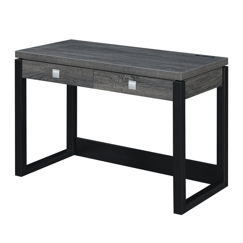 Sarhan Writing Desk with Power Outlet, Weathered Grey / Black