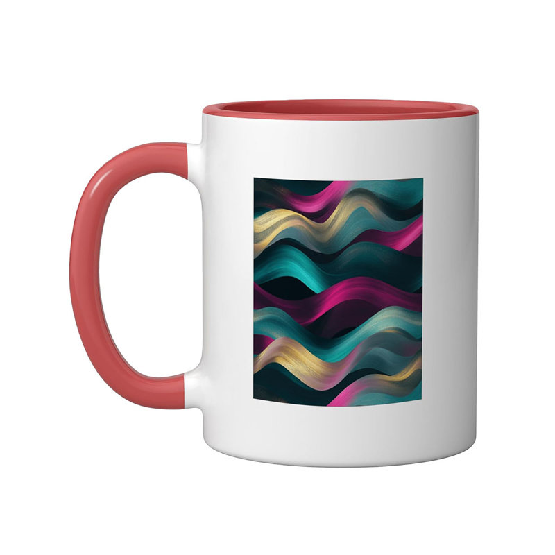 Dynamic Abstract Wave Pattern Ceramic Mug, 11oz, Red