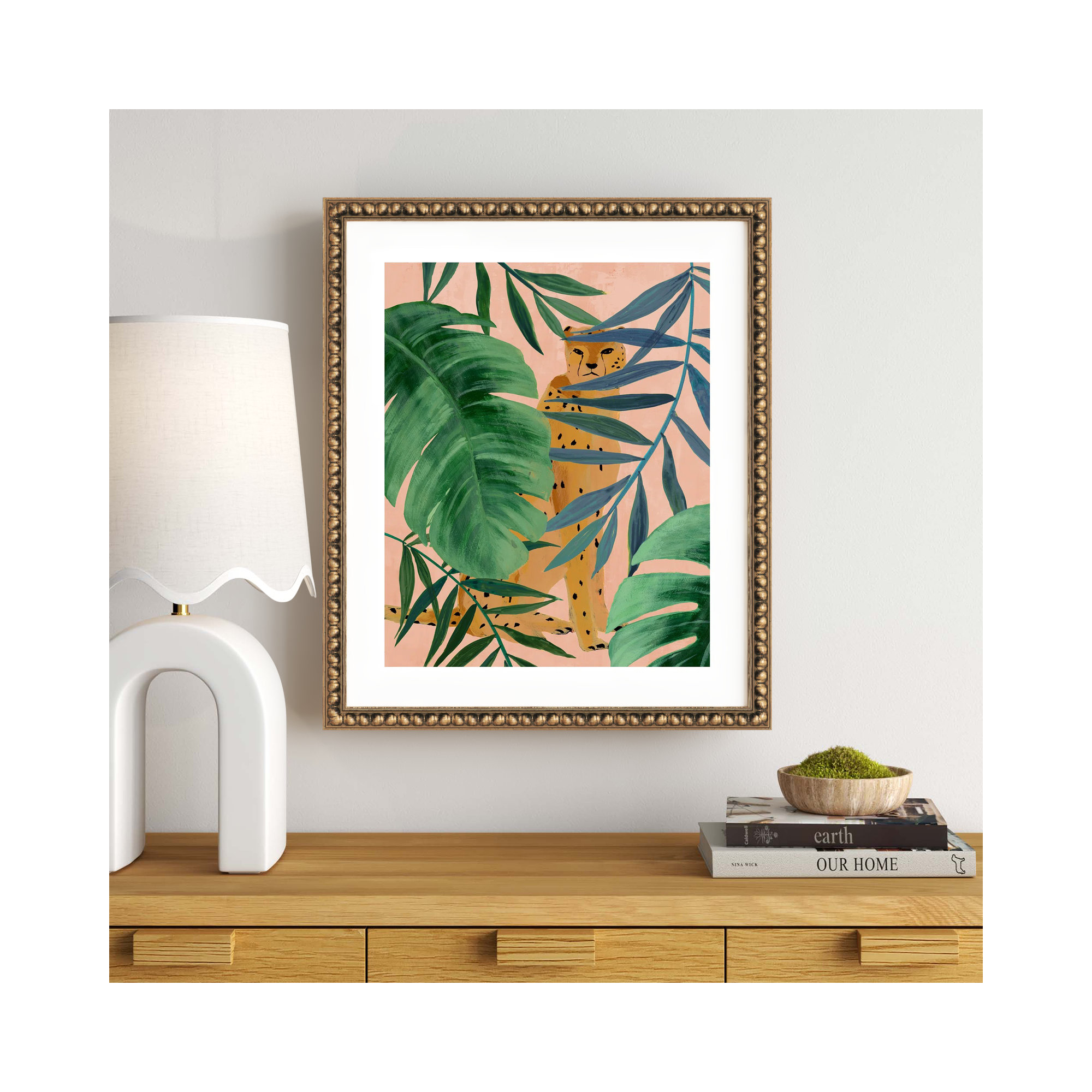 Silent Jungle - Painting Print, Gold Bead Framed Paper, 25.5" H x 21.5" W x 1.13" D