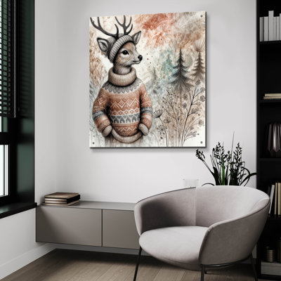  «Deer In Cozy Sweater» par Rey Klimt, art mural en verre acrylique, 36 po x 36 po