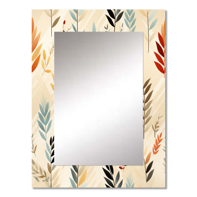 Bishan Soft Beige Warm Brown Ferns Pattern - Floral Mirror, Cottage Unique Wall Mirror, Printed Metal Art