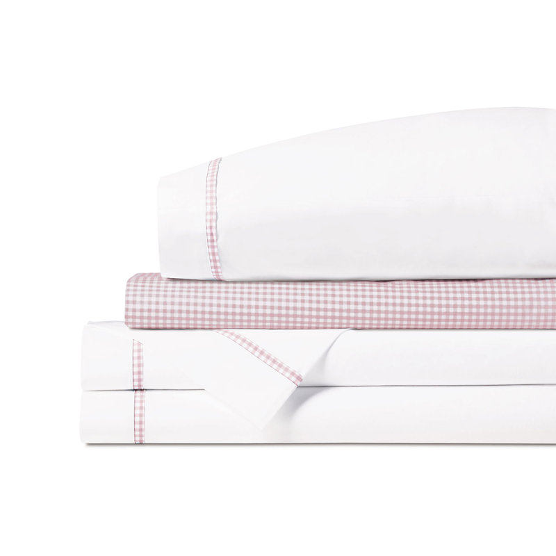 Malaya Egyptian Cotton Percale Gingham Sheet Set, Petal, Twin
