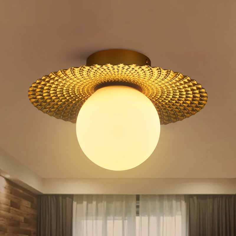 1- Light Gold Modern Globe Glass Semi Flush Mount Lighting Fixture For Living Room/Bedroom/Corridors, Gold