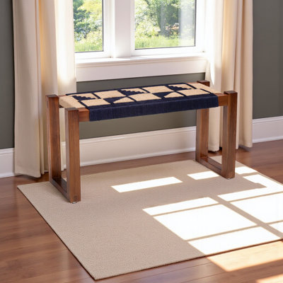 Banc d'appoint à motif ajouré Preston, bleu marine et brun Natura, H 15,55 po x l 31,29 po x P 11,5 po