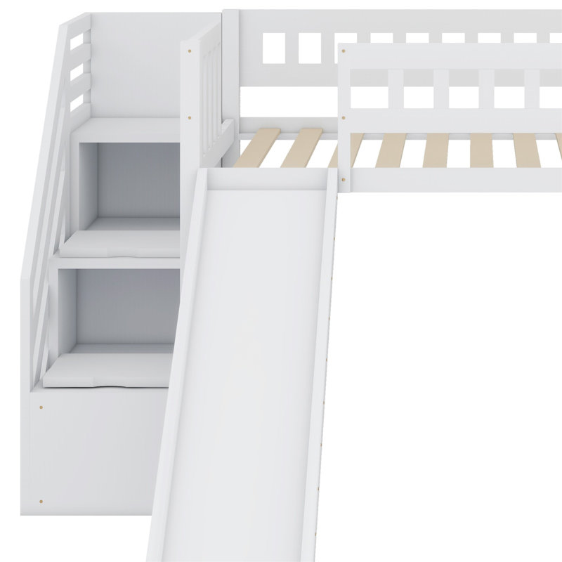 Lit mezzanine avec escalier et glissade, blanc