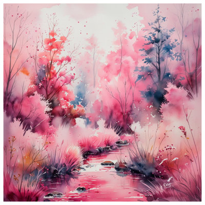 Édredon aquarelle forêt rose