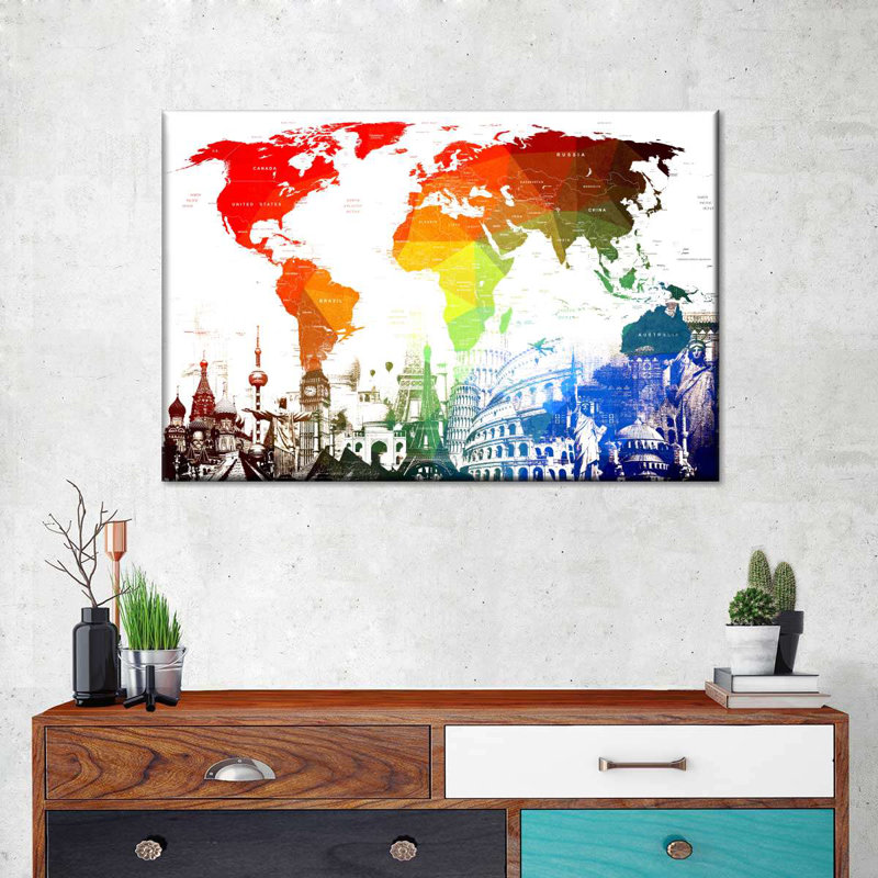 «Rainbow World Map», reproduction sur toile, H 32 po x l 48 po x P 1,25 po