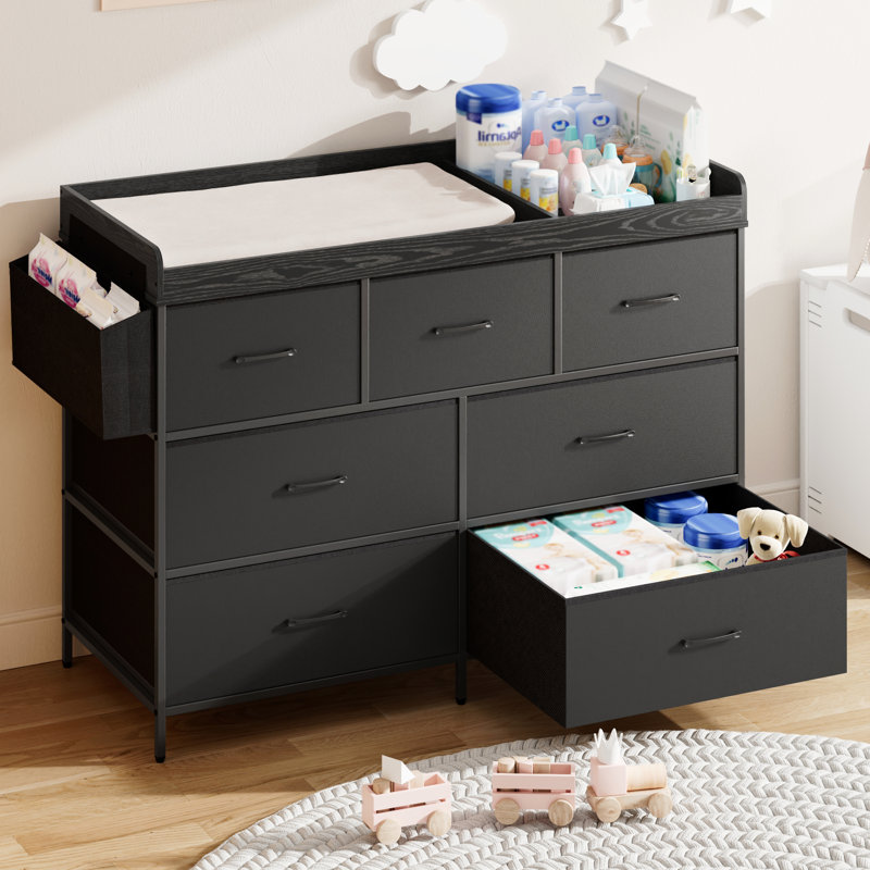 Commode pour table à langer 7 tiroirs 7 pièces, Noir