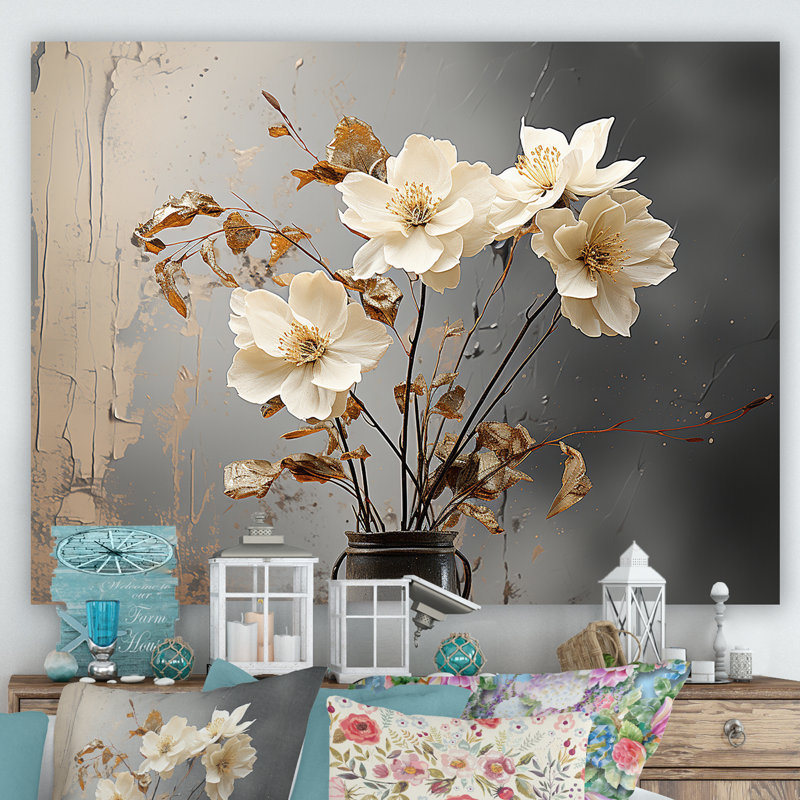 " Vintage Nostalgia Daffodils I ", Wrapped Canvas, 16" H x 32" W x 1" D