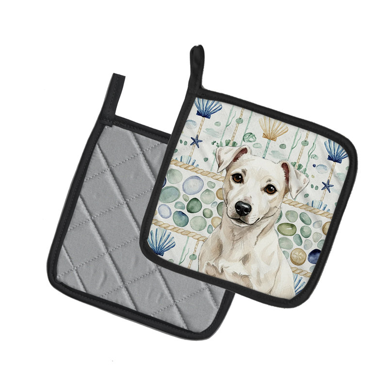 Paire de poignées en verre blanc Jack Russell Terrier
