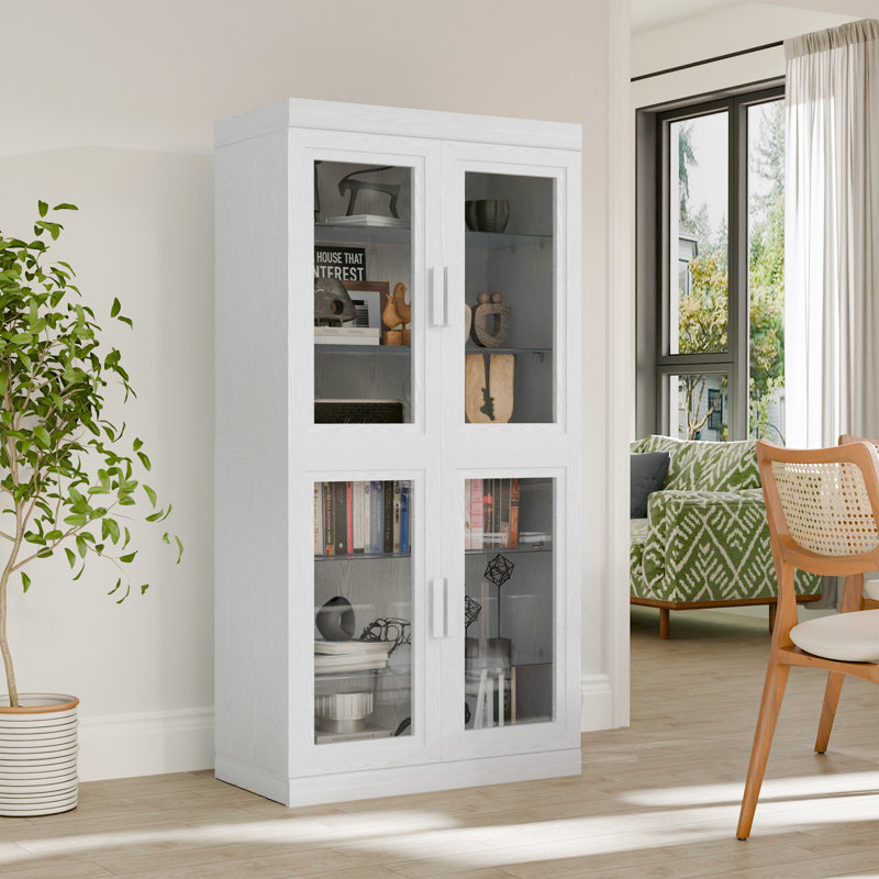 62'' H X 31'' W Glass China Cabinet Antique Display Stand Curio Cabinet Dining Cabinet with Adjustable Shelves for Living Room Bedroom Kitchen