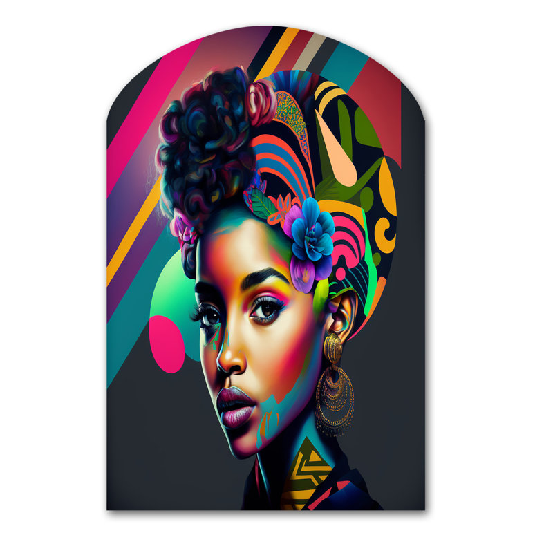 Bourges coloré Hip Hop Street Art IV - art mural asymétrique en forme d'arche afro-américaine, H 34 po x l 25 po