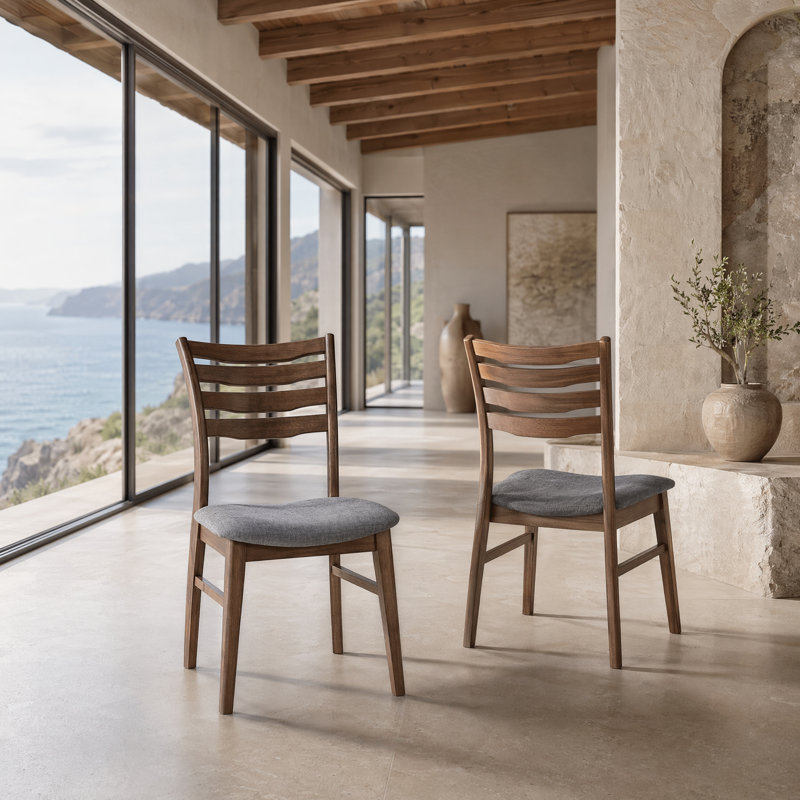 Chaise rembourrée en bois massif à dossier échelle, Brun