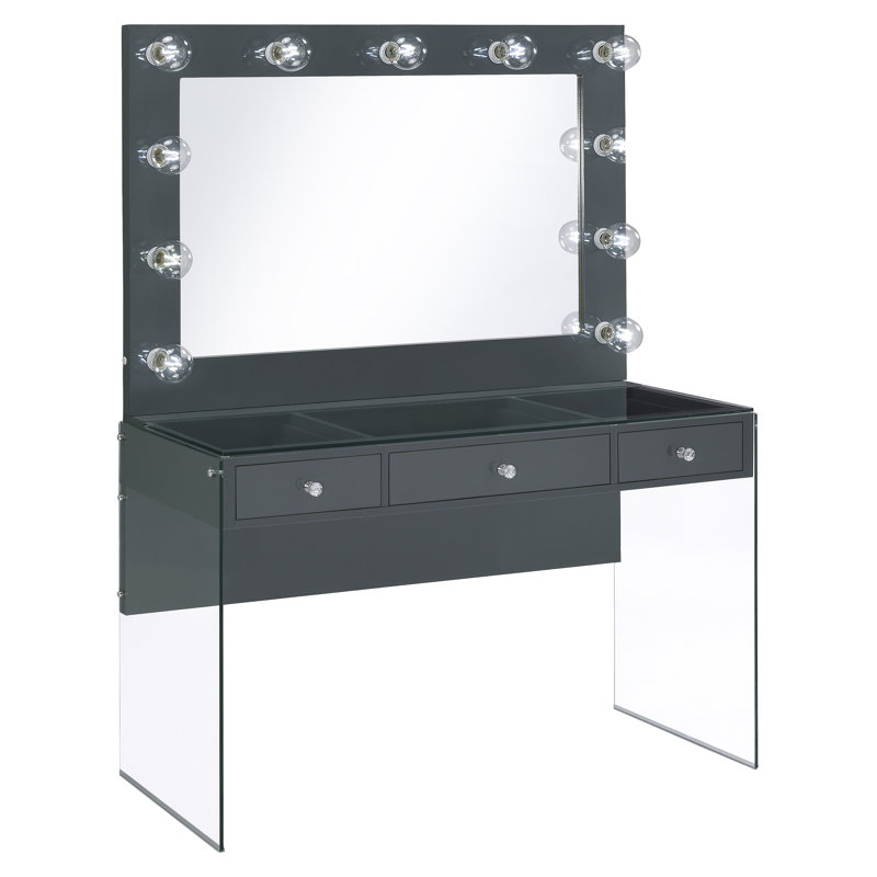 Haimi 3-Drawer Vanity Desk with Lighting Mirror in Gray