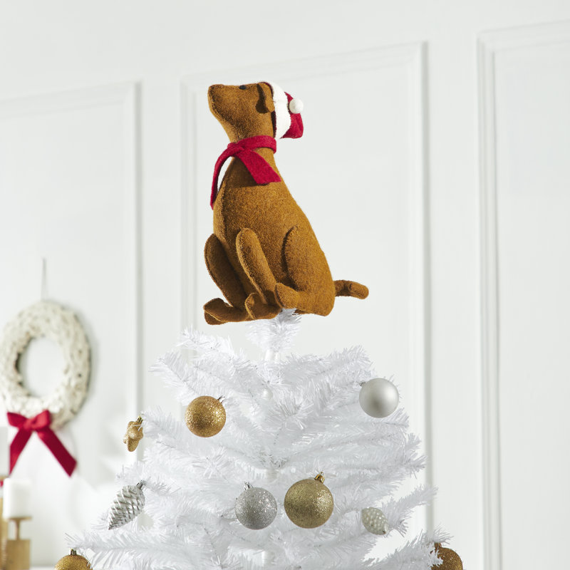 Handmade Chocolate Lab with Santa Hat Christmas Tree Topper in Hand Felted Wool