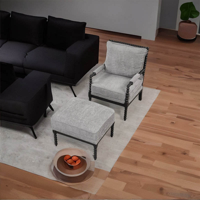 Fauteuil rembourré, Velours gris, Noir