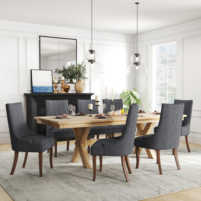 Modern Linen Fabric Kitchen Side Chair,  Dining Chair（Set Of 4）, Gray, 4