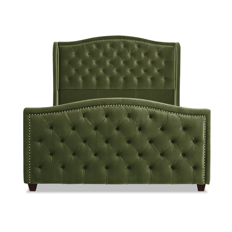 Coleman Upholstered Wingback Bed, Queen, Olive Green Velvet
