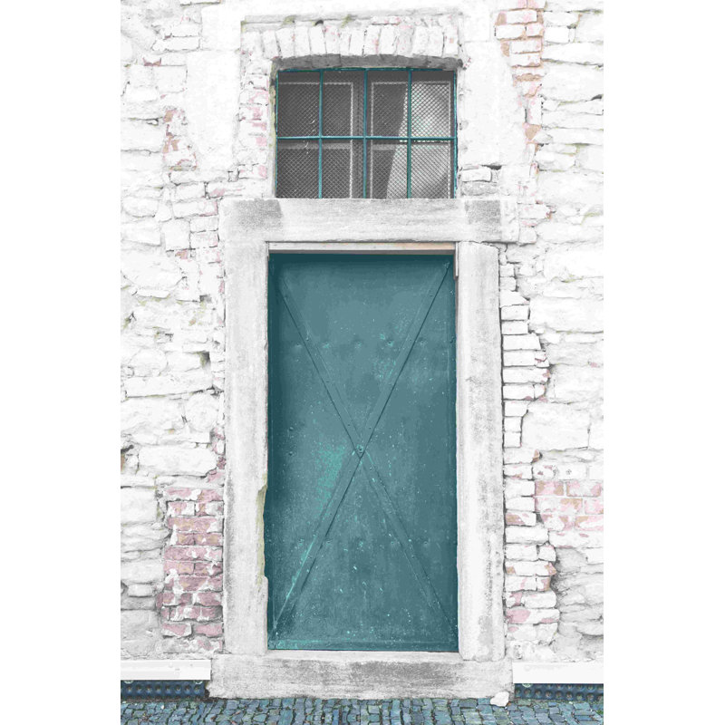 Porte bleue - brique blanche, H 18 po x l 12 po