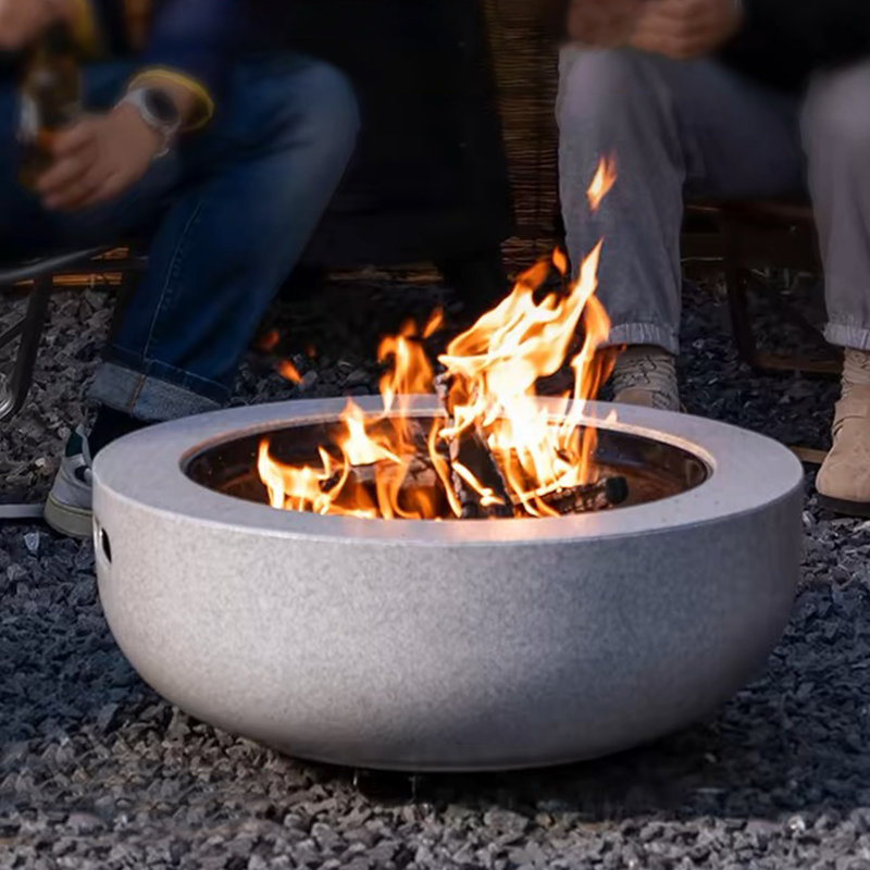 25.6" Round Fire Pit Table with Foldable Legs & Lid,  Wood Burning Fire Pit for Barbecue