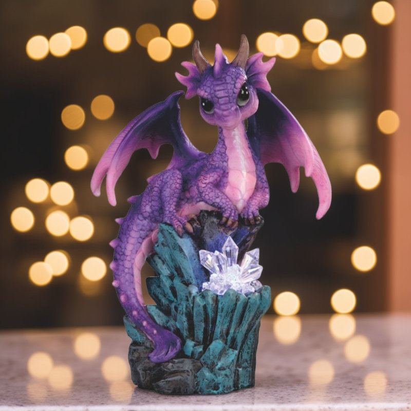 Figurine mignonne dragon sur roches 7,25 "H