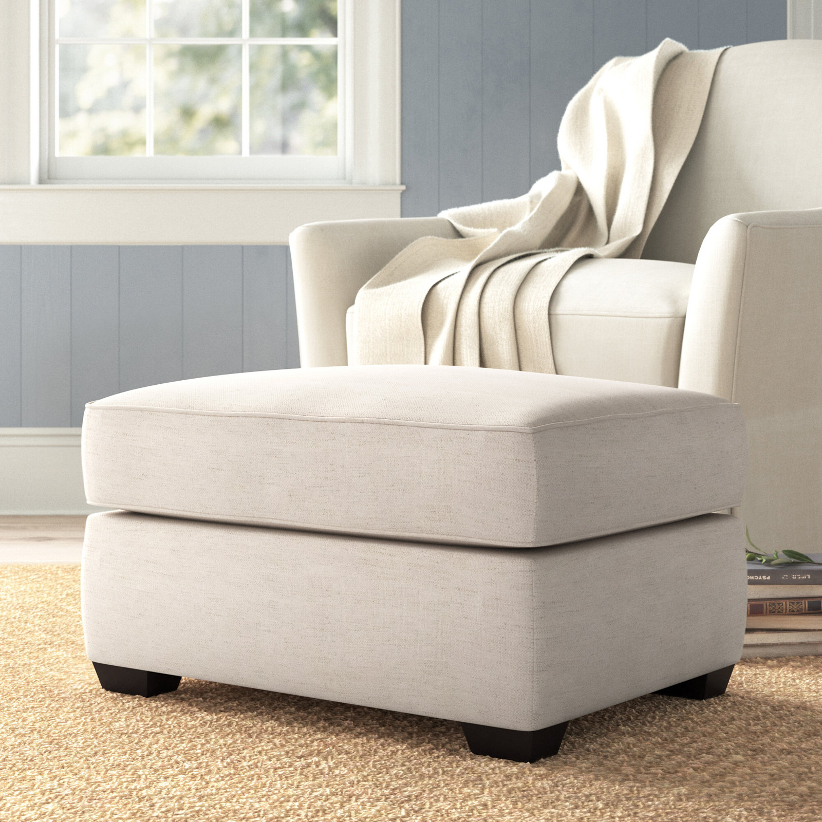 Taylor Upholstered Ottoman, Nomad Snow Crypton® Chenille
