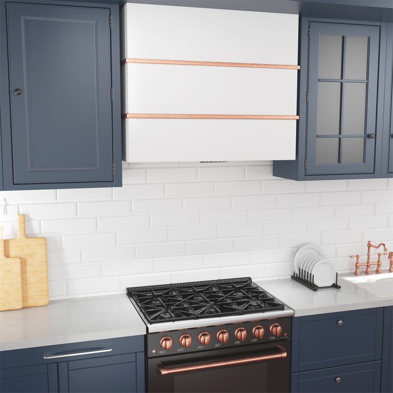 Hotte de cuisine murale Ak conduit 600 (ventilée) requise, Cuivre / blanc