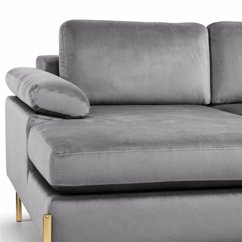 Canapé modulaire en velours avec méridienne Shannon, Gris