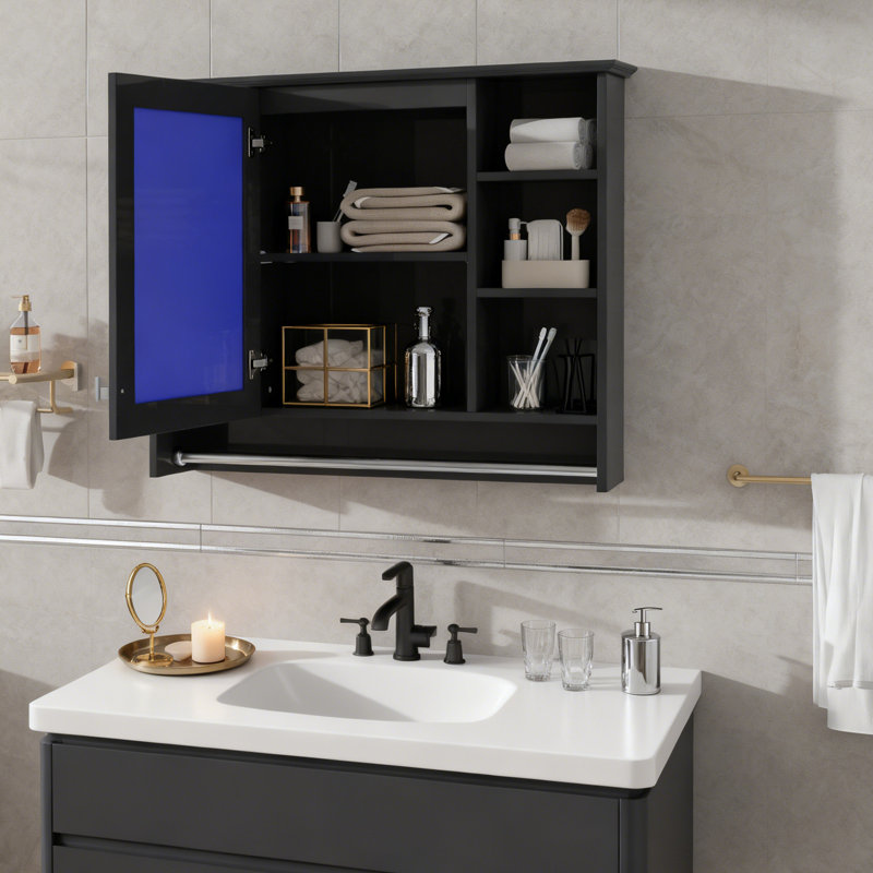 3-In-1 Wall Mounted Bathroom Cabinet With Adjustable Shelves & Soft Close Doors, 28.7" H x 36" W x 7.1" D, Black