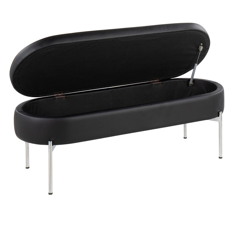 Banc contemporain en métal chromé et similicuir, Noir