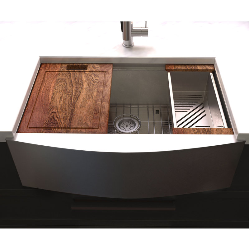 ZLINE 33" Moritz Farmhouse Apron Mount Single Bowl Stainless Steel Kitchen Sink with Bottom Grid and Accessories