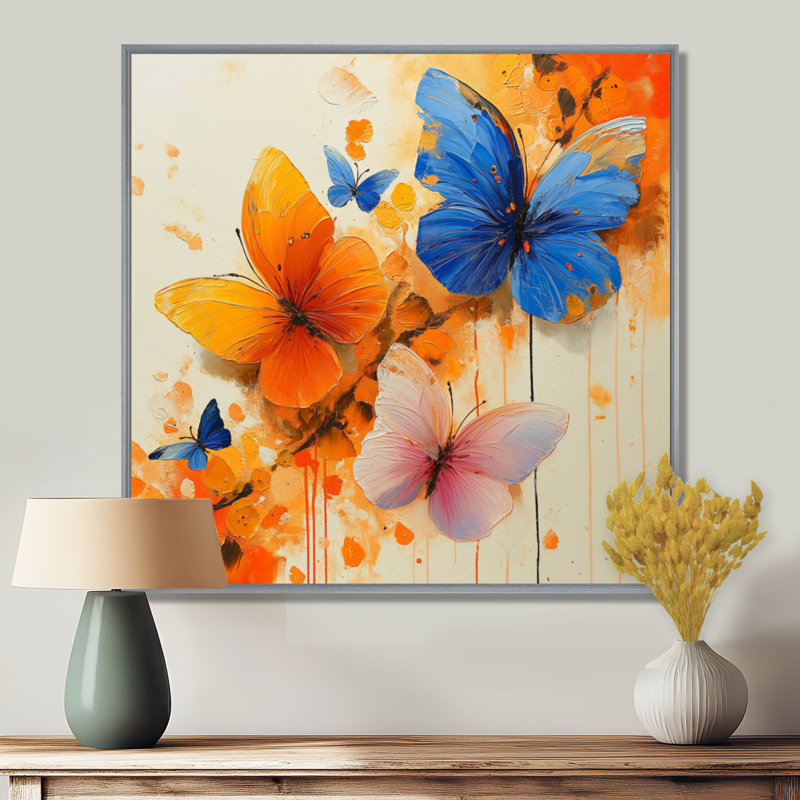 «Blue Blue Butterfly Wings Beauty I», art mural papillon, Encadrement argenté, 30" H x 30" W