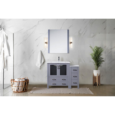 Comptoir de salle de bain simple gris foncé en céramique, robinet inclus, conception à fermeture douce, une armoire intérieure et cinq tiroirs pour un rangement supplémentaire, comptoir à gratter, trou en acier inoxydable