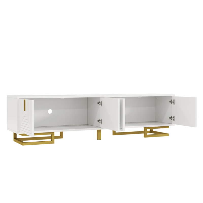 Meuble télé avec portes texturées, Blanc