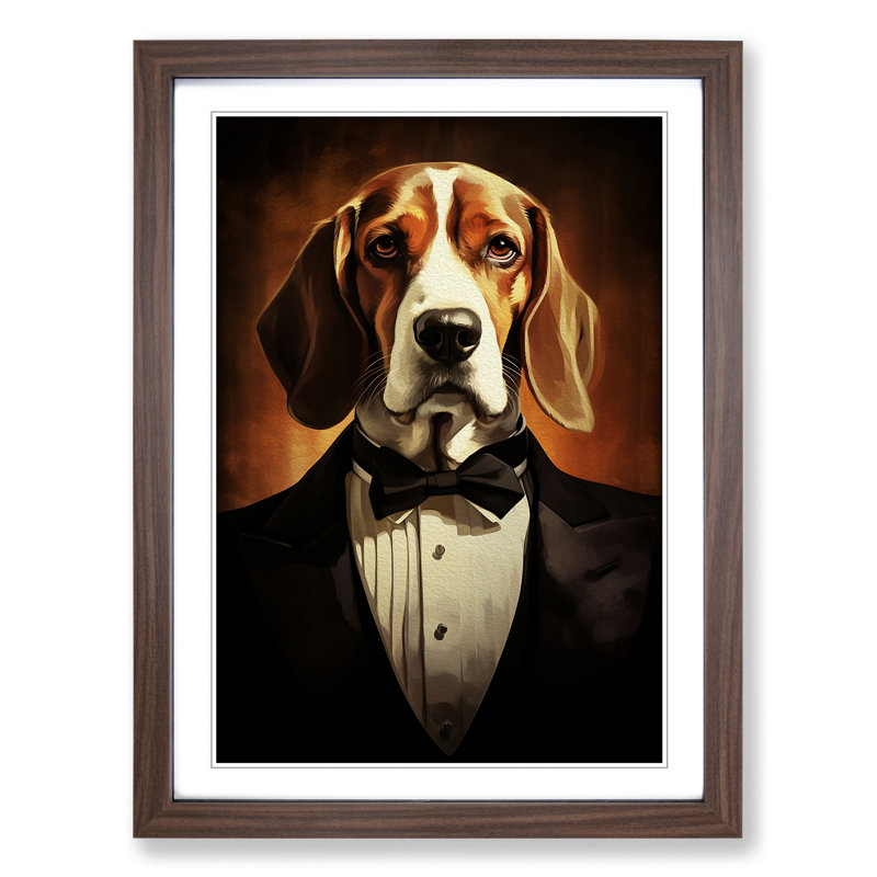 Beagle Art Deco Art - Framed Print, Walnut Framed, 46cm H x 34cm W
