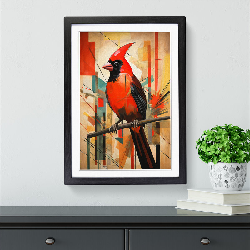 Cardinal Bird Constructivism - Framed Print, Black Framed, 46cm H x 34cm W x 2cm D