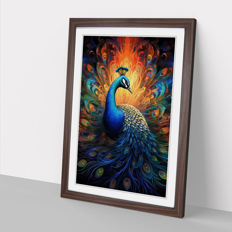 Peacock Futurism No.2 - Single Picture Frame Print on Wood, Walnut Framed, 34cm H x 25cm W x 2" D